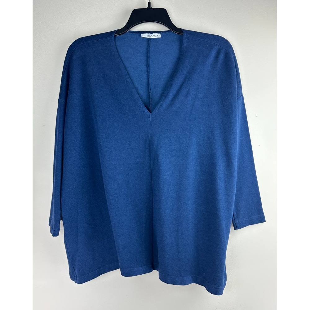 Bryn Walker Blue Bamboo Organic Cotton V-Neck Boxy Tunic Top Small Oversized - Picture 2 of 13